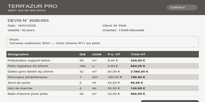 Devis carrelage - Terrasse ext.