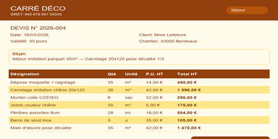 Devis carrelage - Imitation parquet