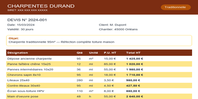 Devis charpente appartement 65 m²