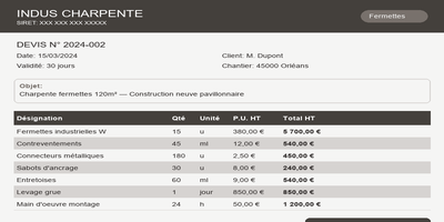 Devis charpente facade extérieure