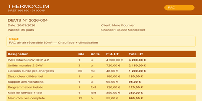 Devis climatisation - PAC réversible