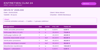 Devis climatisation - Contrat entretien