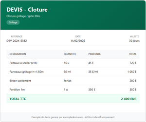 Devis clôture - Grillage rigide 30m