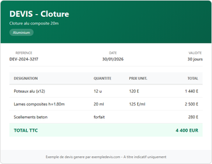Devis clôture - Alu composite 20m