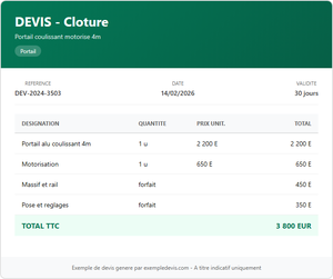 Devis clôture - Coulissant 4m