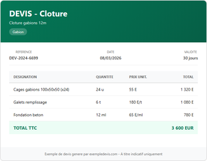 Devis clôture - Gabions 12m