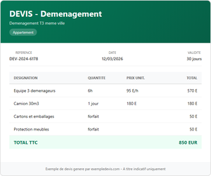 Devis déménagement - T3 même ville