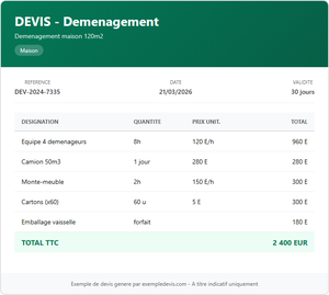 Devis déménagement - Maison 120m²