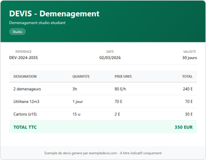 Devis déménagement - Studio étudiant