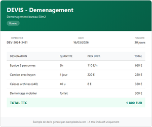 Devis déménagement - Bureau 50m²