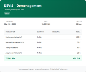 Devis déménagement - Piano droit