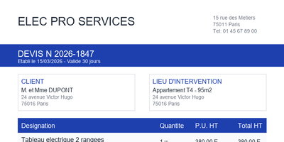 Devis electricite - Mise aux normes