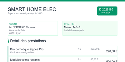 Devis electricite - Installation domotique