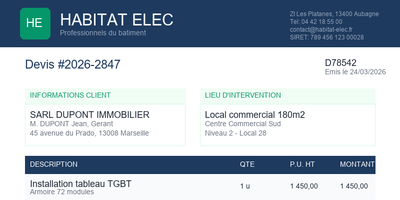 Devis electricite - Maison neuve 120m2