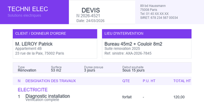 Devis electricite - Borne recharge VE