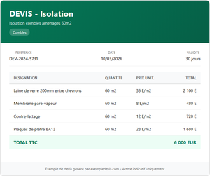 Devis isolation - Combles aménagés