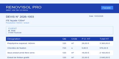 Devis isolation - Extérieure 120m²