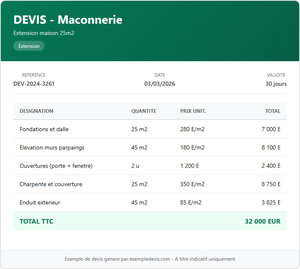 Devis maçonnerie - Extension 25m²