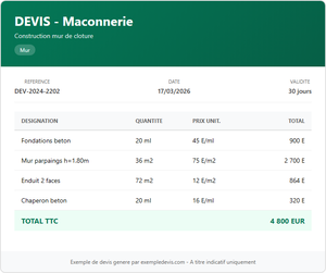 Devis maçonnerie - Mur de clôture