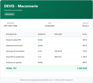 Devis maçonnerie - Ouverture mur