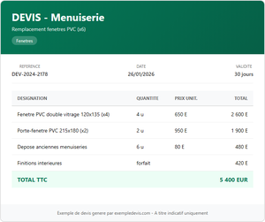 Devis menuiserie - Remplacement PVC