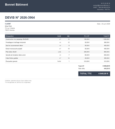 Exemple Devis Réparation Fissure Mur | PDF Gratuit 2026