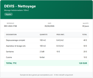 Devis nettoyage - Ménage hebdo