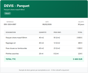 Devis parquet - Chêne massif 40m²