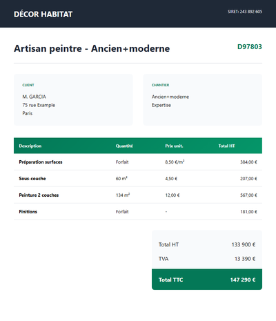 Devis artisan peintre - Ancien moderne