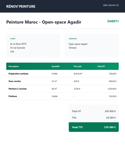 Devis peinture maroc - Open-space Agadir