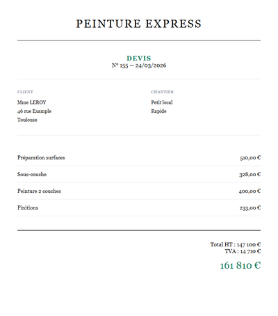 Devis micro-entreprise - Petit local