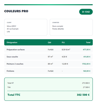 Devis modele pdf - Devis complet