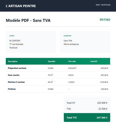 Devis modele pdf - Sans TVA