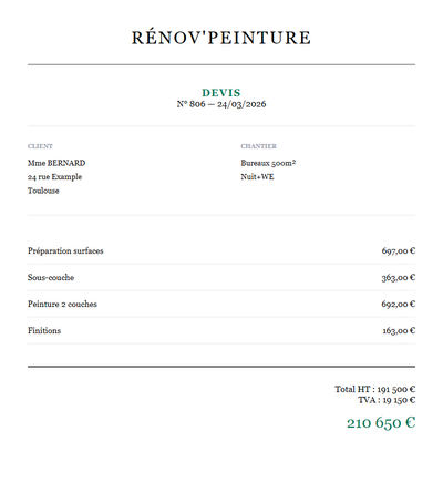 Devis peintre batiment - Bureaux 500m2