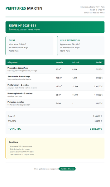 Devis peinture - Rénovation appartement