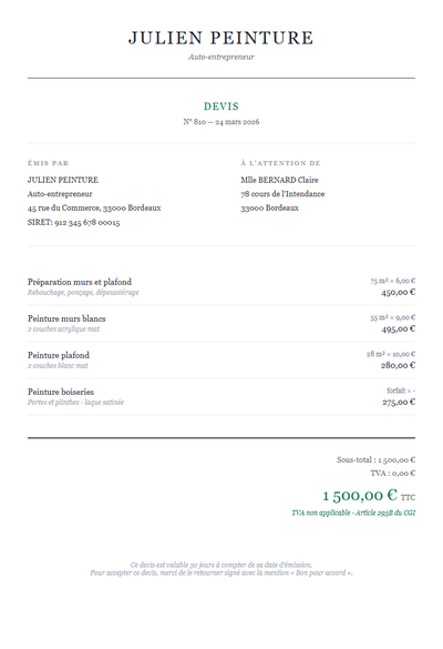 Devis peinture - Studio complet