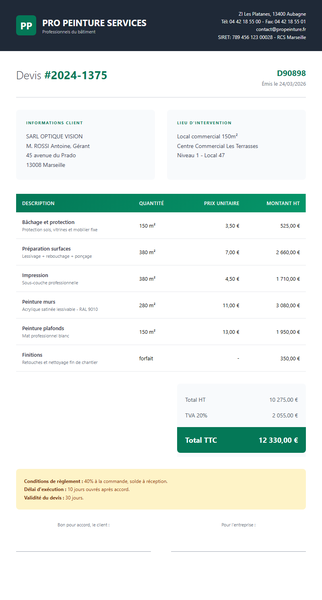 Devis peinture - Local commercial