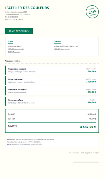 Devis peinture - Béton ciré mural