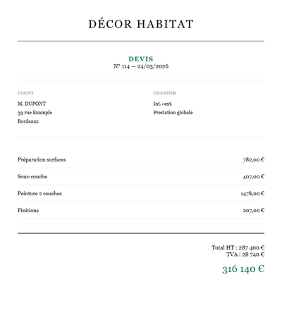 Devis travaux peinture - Int. ext.