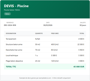 Devis piscine - Piscine béton 10×5m