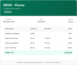 Devis piscine - Changement liner