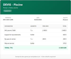 Devis piscine - PAC piscine 12kW
