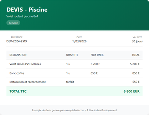 Devis piscine - Volet roulant