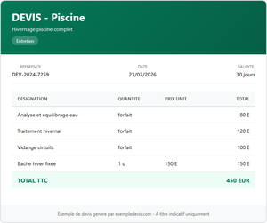 Devis piscine - Hivernage