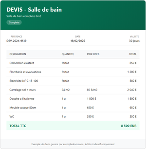 Devis salle de bain - SdB complète 6m²