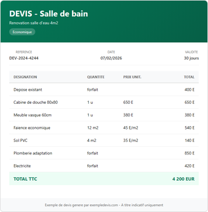 Devis salle de bain - Salle d'eau 4m²