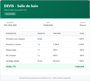 Devis salle de bain - Sous pente 5m²