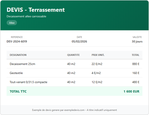 Devis terrassement - Décaissement allée