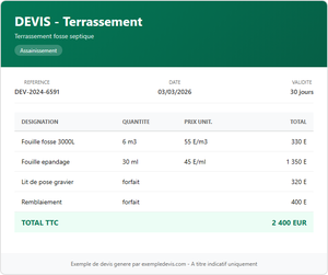 Devis terrassement - Fosse septique