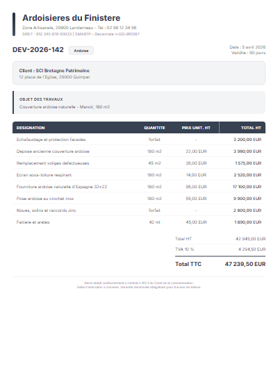 Devis toiture - Couverture ardoise